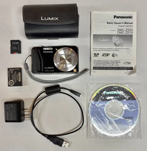 Panasonic Lumix DMC-ZS19 Camera w/ Charger, Case, Battery, Manual, & CD- TESTED