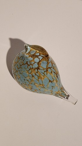 Art Glass Bird Clear With Yellowbrown Rock Color & Blue Paperweight 5-1/2 X 4 - Picture 12 of 20