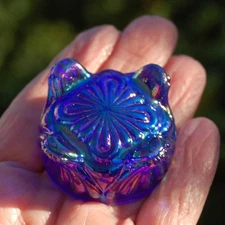 Mosser Mold Guernsey Glass Cobalt Blue Carnival Pattern Salt Cellar