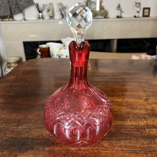 Lovely Cranberry Glass Cruet, 28cm Tall To Top Of Stopper. Very Good Condition - Picture 4 of 9