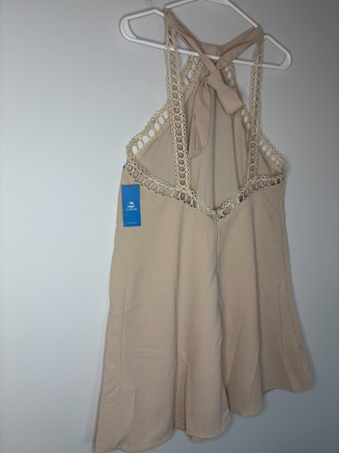 CUPSHE NEU Sunshine Vibes neutrales Minikleid Damen M beige Neckholder zum Binden Braut - Bild 2 von 11