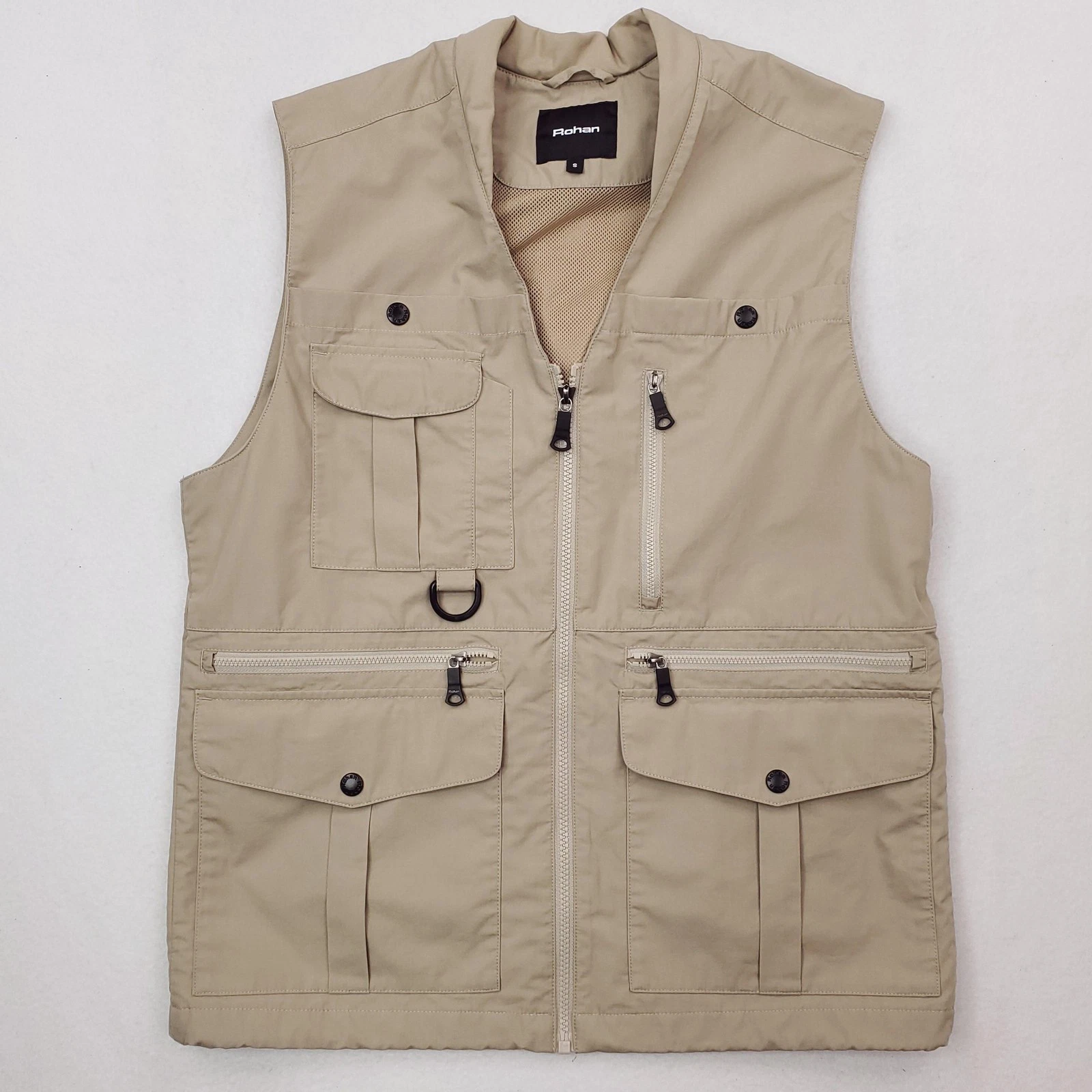 Rohan Convey Vest Mens Small Khaki Travel Safari Multi Pocket Mesh Lined Hiking