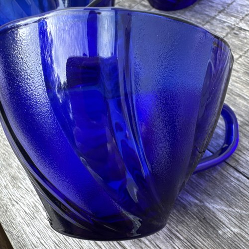 3 Duralex France Cobalt Blue Glass Swirl Cup Vereco - Picture 6 of 6