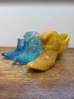 Vintage Fenton Glass Shoe Slipper Hobnail Blue Turquoise Opalescent Cat Head