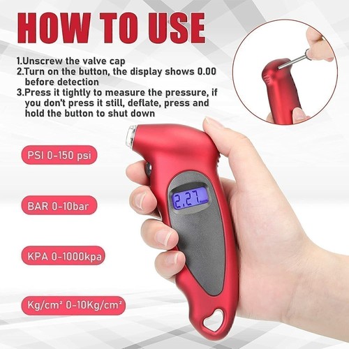 Digital LCD Tyre Tire Air Pressure Gauge Tester Tool For Auto Motorcycle UK - Picture 5 of 13