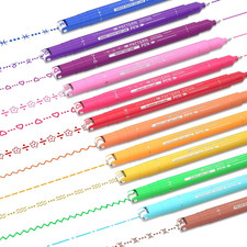 12 Colored Curve Highlighter Pen Set, 10 Different Shapes Dual Tip Markers Cool