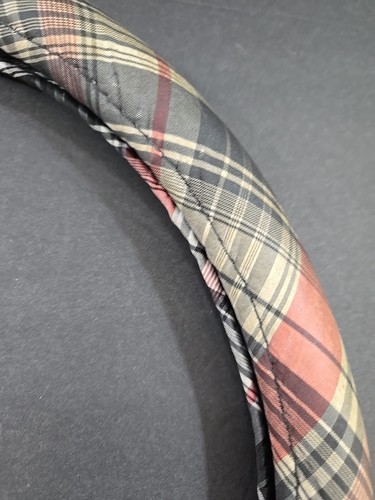 Car Steering Wheel Cover Tartan Plaid Fabric Black Orange Tan 15" Round - Picture 4 of 9