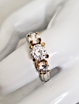 3 Stone Cubic Zirconia Silver Plated Lind Ring Size 9 New Old Stock w/ Tag & Box