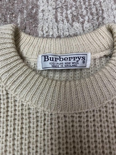 Burberrys Beige Wool Knit Sweater Mens Size L Elbow Patches Vintage 90s EX - Picture 3 of 24