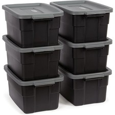 Rubbermaid Roughneck Tote 3 Gallon Container, Black/Cool Gray (6 Pack)(Open Box)