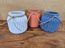 Set of 3 Neutral Vases Bone, Terra cotta, Blue Decorative Farmhouse Boho Rustic