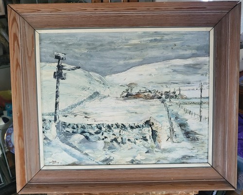 Óleo a bordo paisaje rural en invierno borde nieve Barbara Hope 64x54 cm - Imagen 2 de 24