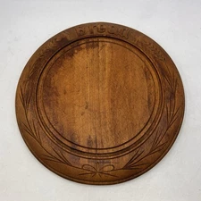 ANTIQUE CARVED WOOD ENGLISH ROUND BREAD BOARD 11” FARM HOUSE Wheat
