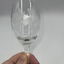  VTG Antique Romanian Clear Cut Goblet Wine Glass Wine Grape/Wine Leaf Etching 