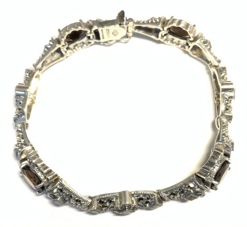 Judith Jack Sterling 925 Smokey Quartz & Marcasite Tennis Bracelet 7.25" JT23 - Picture 2 of 9