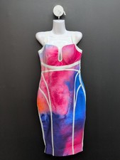 Fashion Nova High Aspiration Watercolor Bandage Midi Dress Large Pink Combo