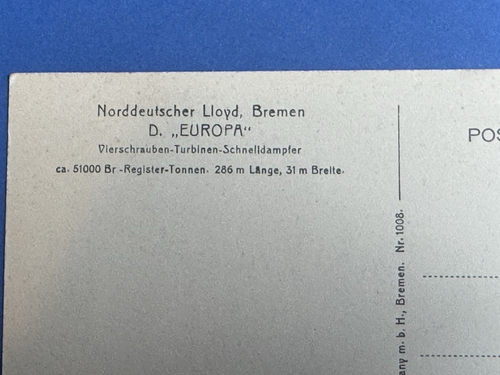 SS Europa Postcard Norddeutscher Lloyd Bremen Ocean Liner NDL Ship c1930s - Picture 3 of 3