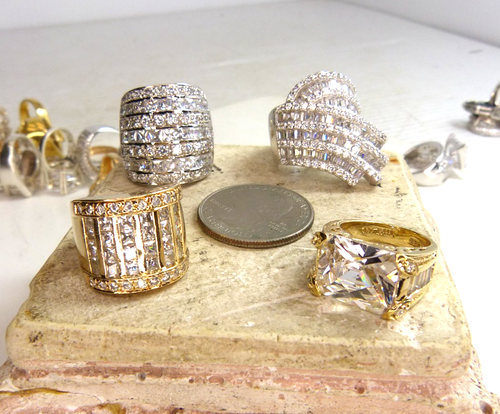 Dealer Lot Of 22 Large Sterling Silver & CZ Statement Rings Some Designer Signed - Picture 12 of 20