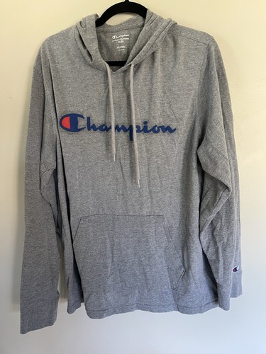 Champion Womens XL Light Gray Logo Lightweight Hoodie Sweatshirt 100% Cotton - Picture 2 of 7