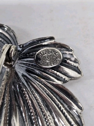 Pendientes broche hoja plata esterlina arte joya de colección y collar cadena cuerda 31" - Imagen 8 de 10