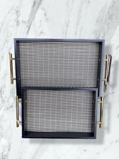 Set of 2 Serving Trays with Gold Handles