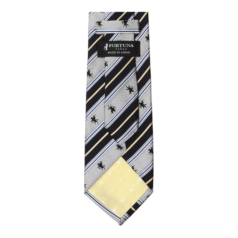 FORTUNA Tokyo Masamune Date Nishijin Woven Silk Tie Dark Navy Blue 8cm Wide - Imagem 4 de 4