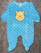 Disney Baby Winnie the Pooh Fleece Footed Sleeper Aqua/Turquoise Snaps Newborn.