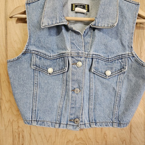Photo Products Vintage 90s Light Wash Denim Western Trucker Vest Womens Sz Small - Picture 10 of 13
