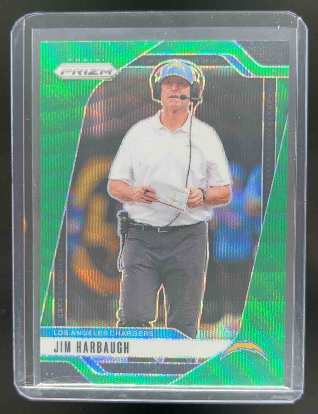 2024 Panini Prizm Jim Harbaugh Green Ice Prizm #163 Los Angeles Chargers