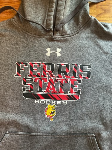 Under Armour Ferris State Bulldogs Hockey Gray Adult Size L Hooded Sweatshirt - Picture 2 of 7