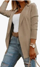 NWOT Long Sleeve Knit Blazer Open Front Jacket Women's Size M Beige Comfortable