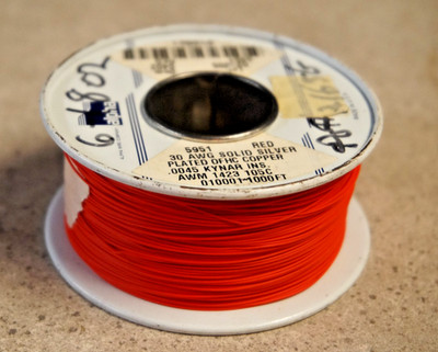 1000' ALPHA 5951 #30AWG Solid Silver Plated Copper Hook-Up Wire, Kynar Ins, Red