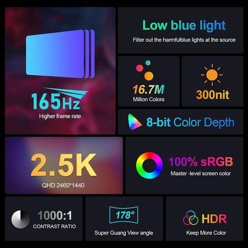 NEW|165Hz Portable Gaming Monitor 17.3 2.5K QHD Extender Monitor Freesync Screen - Picture 3 of 24