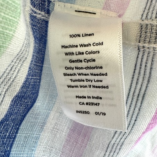 Talbots Womens Blouse Tunic Top Size L 100% Linen Stripes Roll Tab Pastel  - Picture 5 of 6