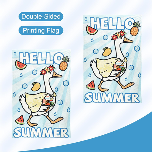 Bandiera da giardino Hello Summer, 18 x 12 pollici doppia faccia divertente sciocca bandiera estiva oca - Foto 4 di 7