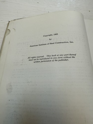 Vintage - Manual Of Steel Construction 6th Edition - AISC 1964 HC Book Education - Bild 8 von 14