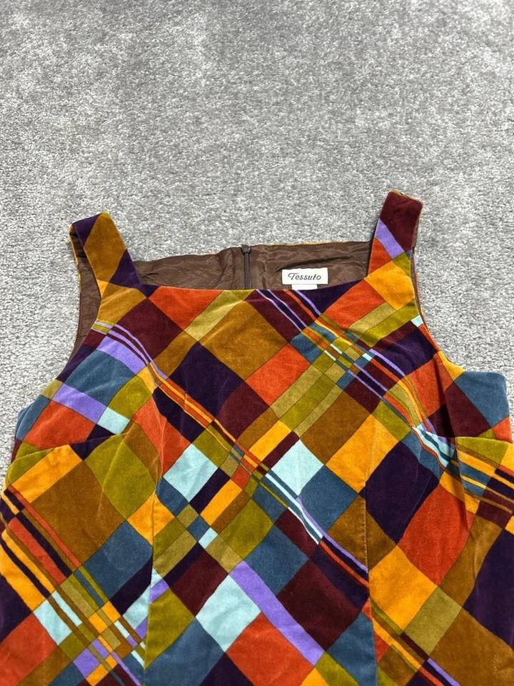 Mini Vestido Tessuto Pana Mujer Grande Multicolor Bloques de Color Algodón Cremallera Trasera Foto 3 de 4