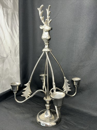 Yankee Candle 17" Candelabra Silver-tone 4 Swing Arm Reindeer Stag Buck Holder - Picture 9 of 24