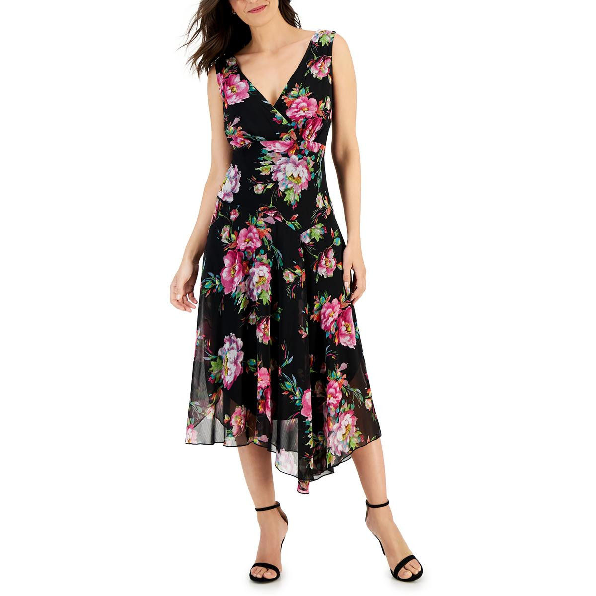 Женское макси-платье из черного крепа с цветочным принтом Connected Apparel 16 BHFO 0617