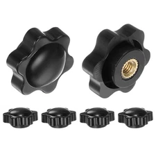 6pcs Star Knobs M5 Thread 25mm Head Non-Through Hole Brass Insert Knob Black