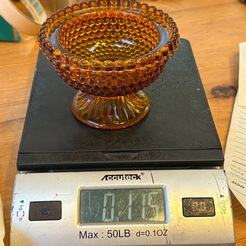 Pedestal, Thick Beaded, Amber Glass Bowl, Thousand Eye Pattern Antique - Picture 11 of 11