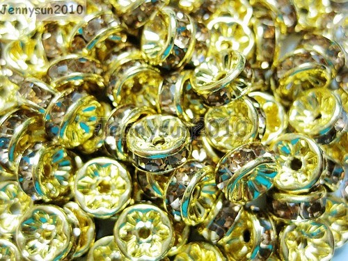 100Pcs Czech Crystal Rhinestones Gold Rondelle Spacer Beads 4mm 5mm 6mm 8mm 10mm - Picture 25 of 31