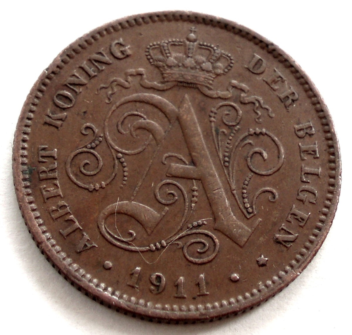 BELGIUM 2 CENTIMES 1911 KM#65 legend in Dutch, Nice Details. MM2.7
