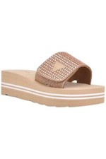 Guess Womens Abet Open Toe Rhinestone Platform Slide Sandals Rose Gold