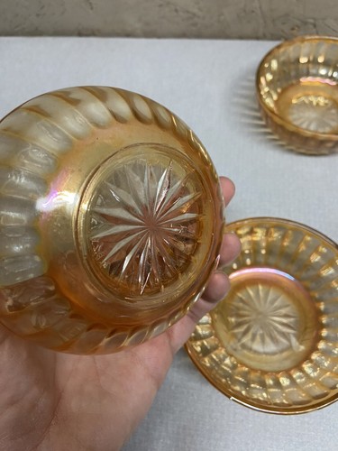 3 Vintage Iridescent Marigold Carnival Glass 4.25" Bowls - Picture 6 of 8