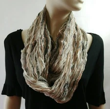 Collection Eighteen Womens Chevron Pleat Loop Scarf Ivory Silver One Size