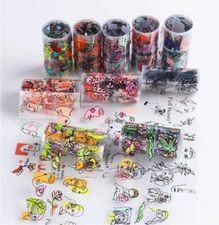 10Rolls Foil Stickers Abstract Face Line Leaf Nail Art Transfer Paper Wrap Decor