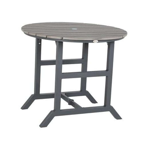 Round Patio Table with Umbrella Hole, Outdoor Dining Table for 4 Dark Gray