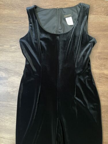 Vintage ‘90s Diahann Carroll Black Velvet Sleeveless Jumpsuit Scoop Neck M/L - Picture 2 of 12