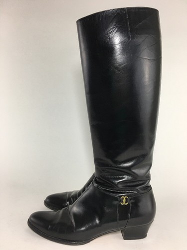 Botas de Cuero Negro Salvatore Ferragamo Altas a la Rodilla Talla 7 SS con Cremallera - Imagen 2 de 12